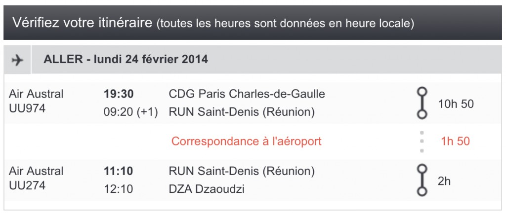 Vol Paris - Dzaoudzi